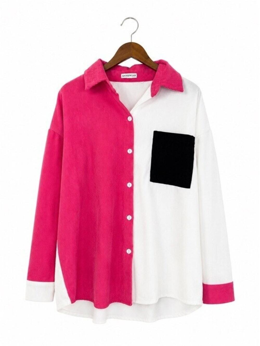 ANNIEWEAR Hot Pink and White Colorblock Oversized Corduroy Shacket XL